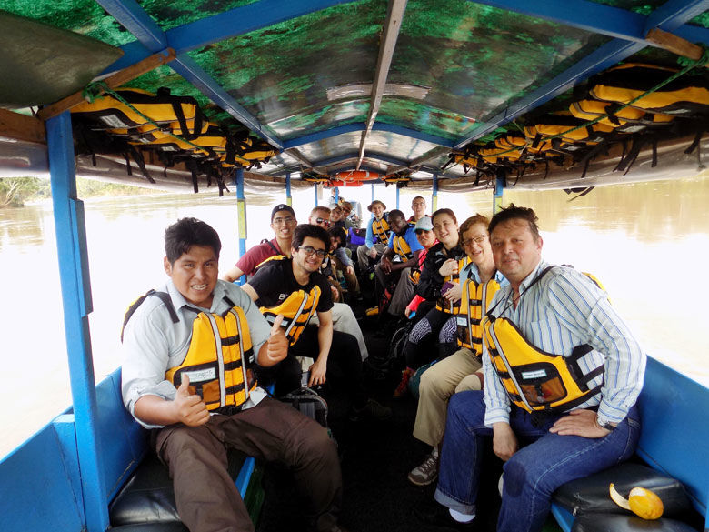 students on a study tour on a boat ride