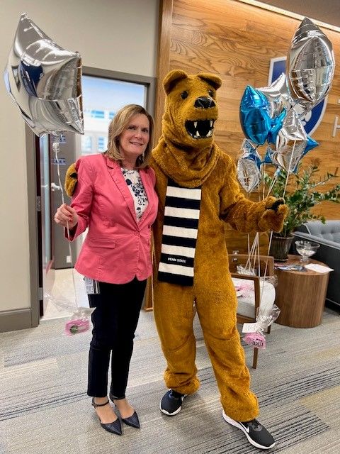 Sharon A. Blouch with Nittany Lion