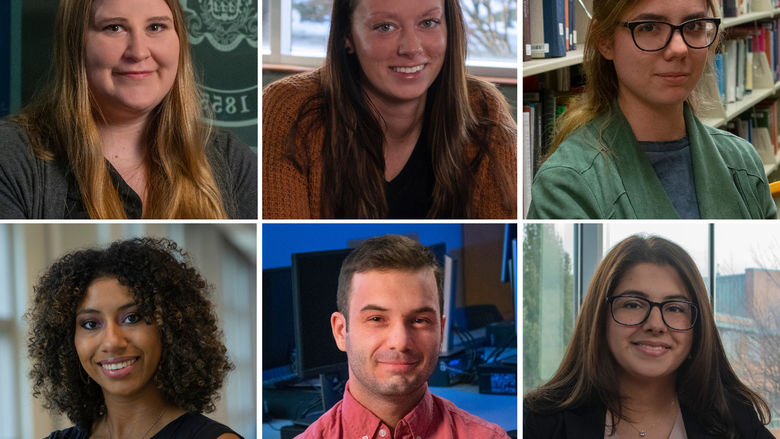 Image collage of six individual photos of Penn State Harrisburg spring 2022 commencement student marshals