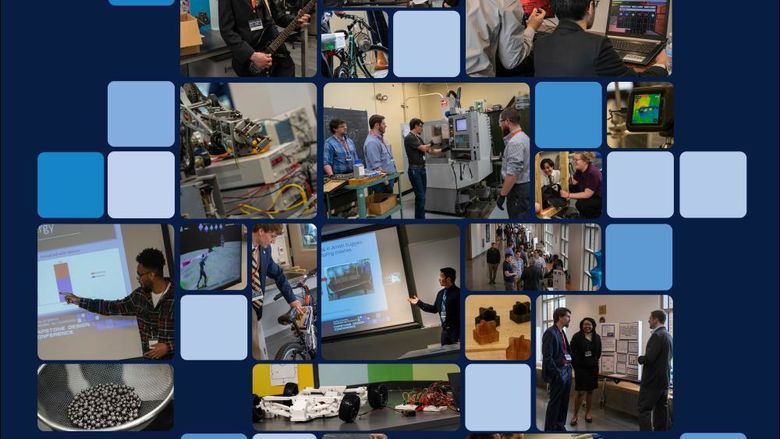 A collage of images of students presenting their Capstone projects