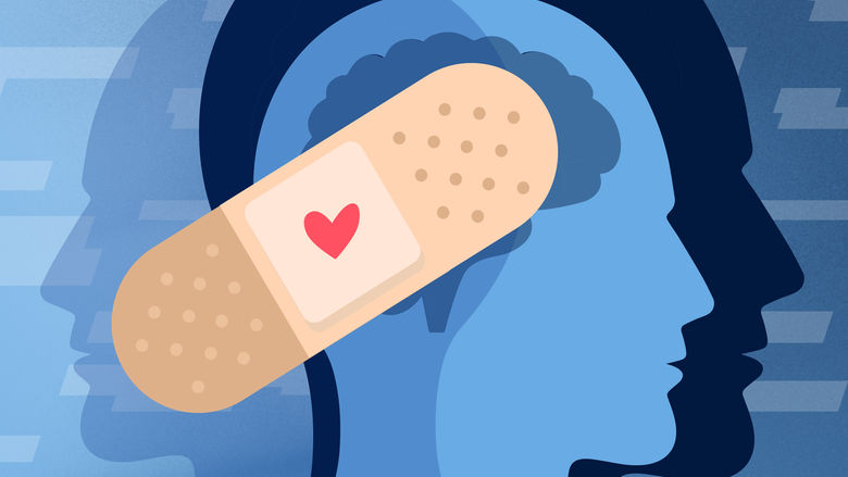 Graphic of head with brain with bandaid