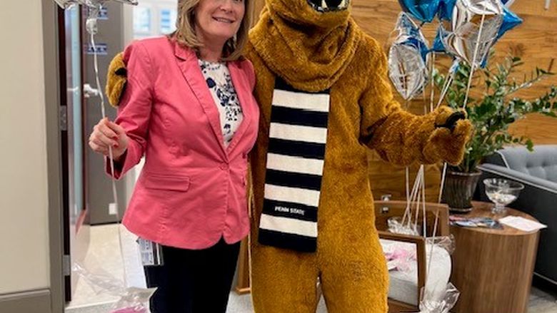Sharon A. Blouch with Nittany Lion