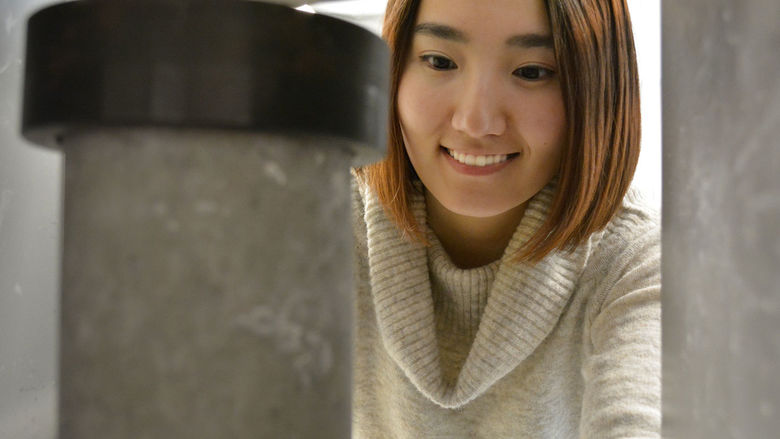 Penn State Harrisburg student Alice Zhang studies how adding recycled aggregates affects the strength of concrete.