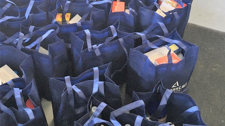 Bags filled with food for pick up at the Lion's Pantry