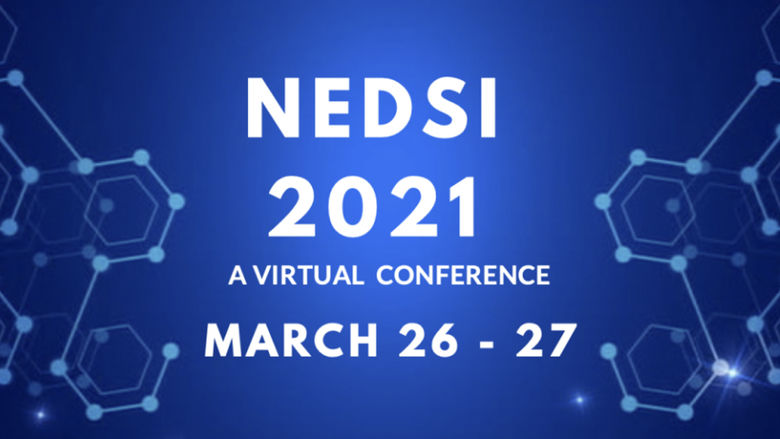 text "NEDSI 20201 A Virtual Conference March 26 to 27" on blue background