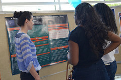 students in front of a poster session in a conference
