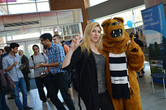 A graduate student with Nittany Lion Mascot 