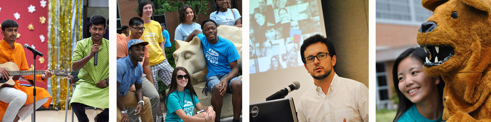 international  and domestic students of all backgrounds and ethnic groups pose in various campus settings