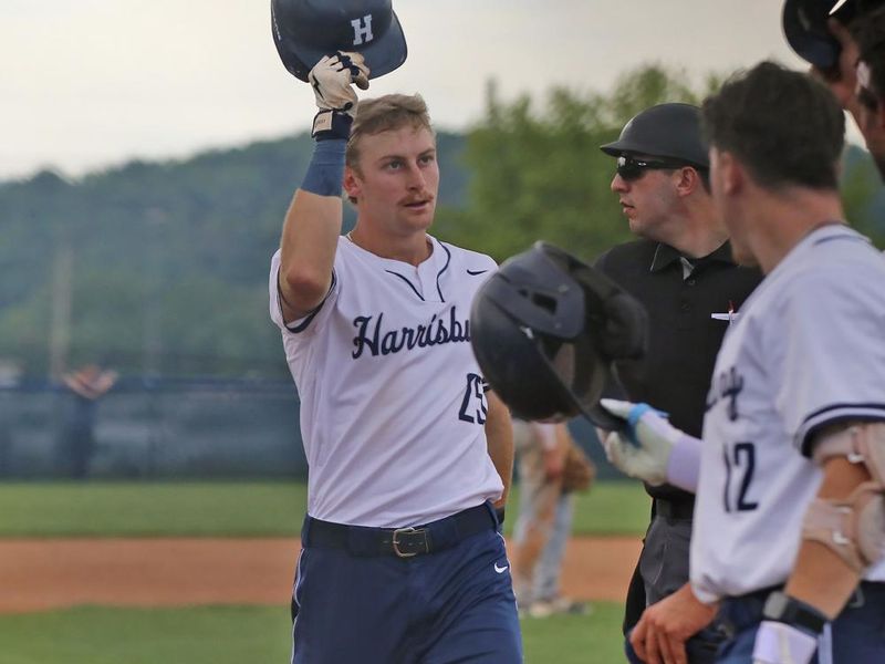 A baseball player celebrates during a game