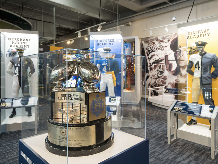 An exhibit on military football at the College Football Hall of Fame