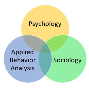 Venn diagram. relationships: behavioral studies, sociology, psychology 