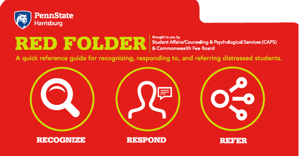 A graphic representing Red Folder Initiative's suggested steps to recognize, respond effectively to, and refer distressed students. 