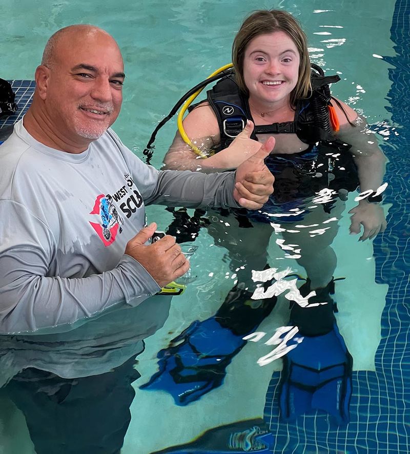Maggie in the pool during her Basic SCUBA class