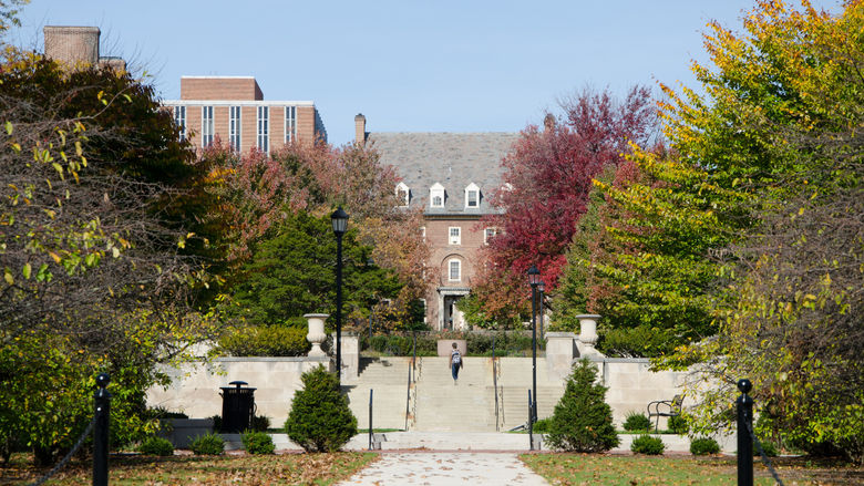 Walkway to West Halls Quad at Penn State University Park in Autumn