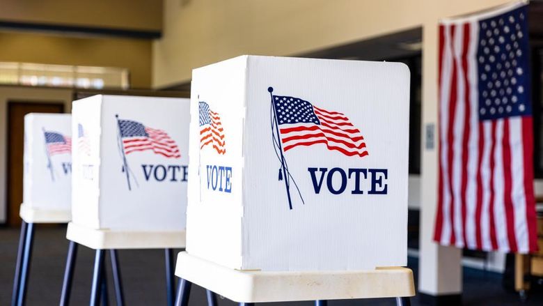 Voting booths set up in rows