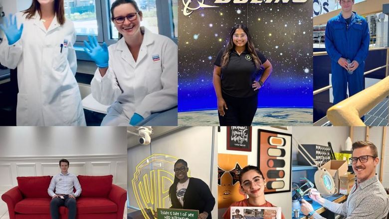 A collage showing seven internship experiences that Penn State students completed in summer 2024