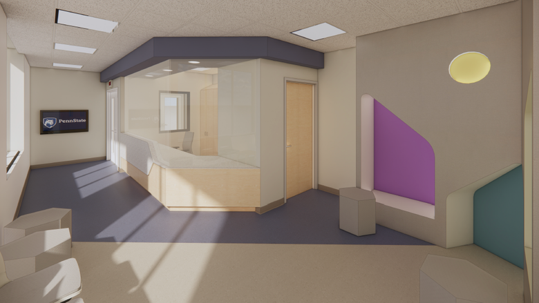 rendering of new ABA clinic registration area and hallway