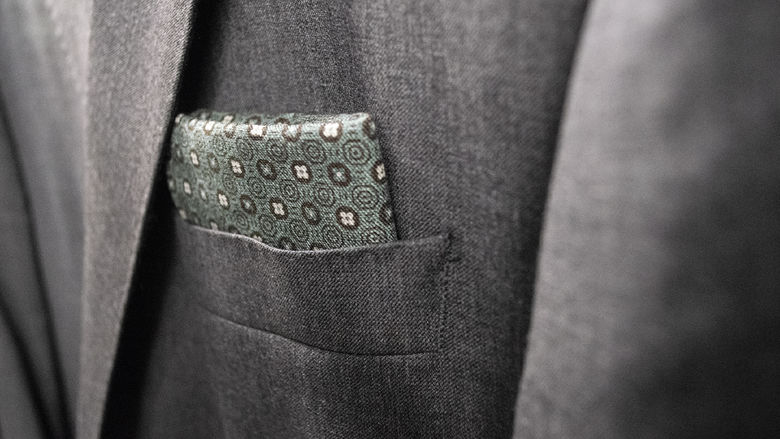 closeup of men's suit with pocket square