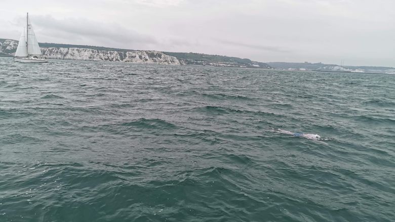 Holly McKenna swimming in English Channel