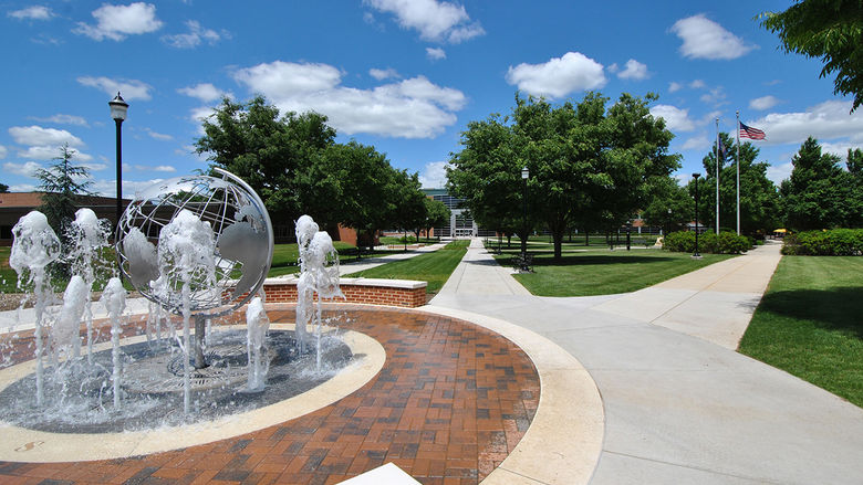 View of fountain and campus quad area at Penn State Harrisburg