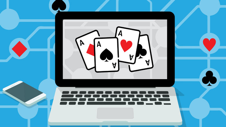 graphic of laptop with playing cards displayed on monitor