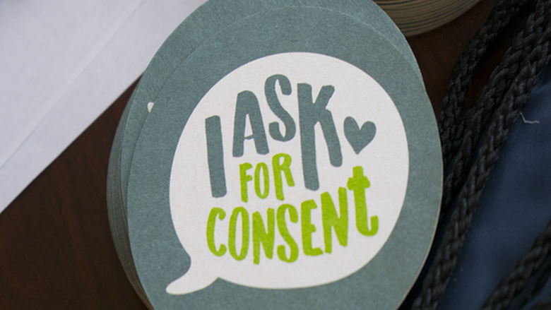 coasters reading I ask for consent