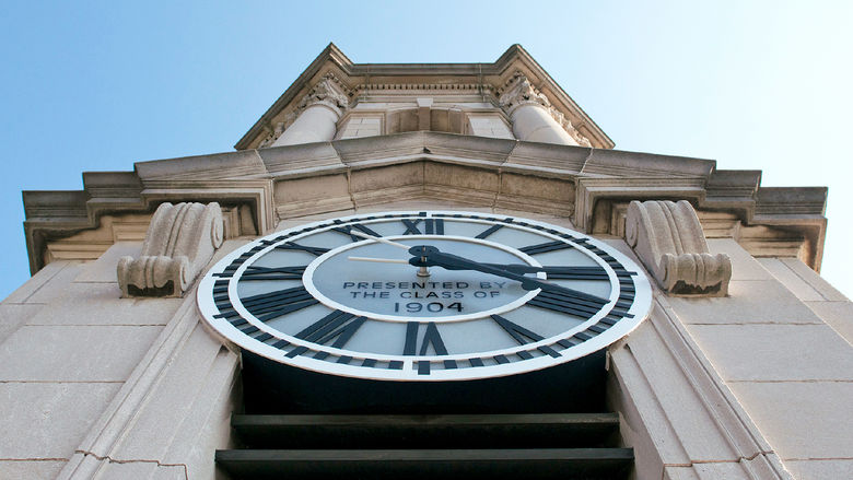 The clock in the bell tower of Penn State's Old Main building is a gift of the class of 1904
