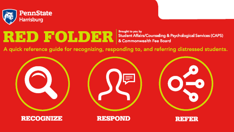A graphic representing Red Folder Initiative's suggested steps to recognize, respond effectively to, and refer distressed students. 