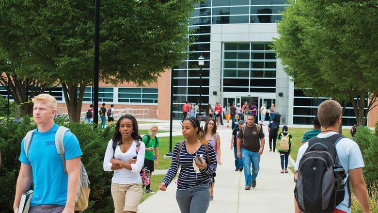 Students walk on campus at Penn State Harrisburg