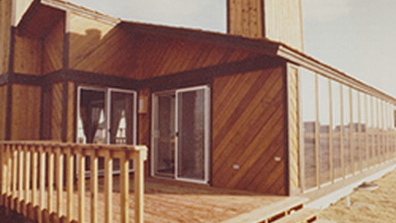 Wood building with wood deck