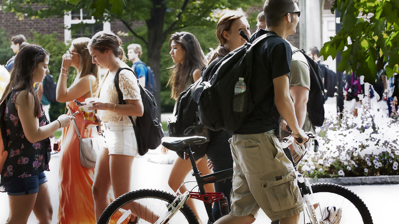 students walking on campus