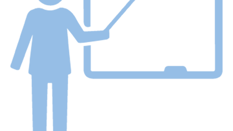 icon of a teacher pointing to a chalkboard