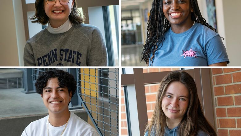 Collage of headshot photos of four Harrisburg THON dancers