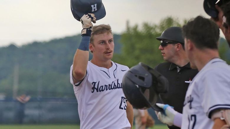 A baseball player celebrates during a game
