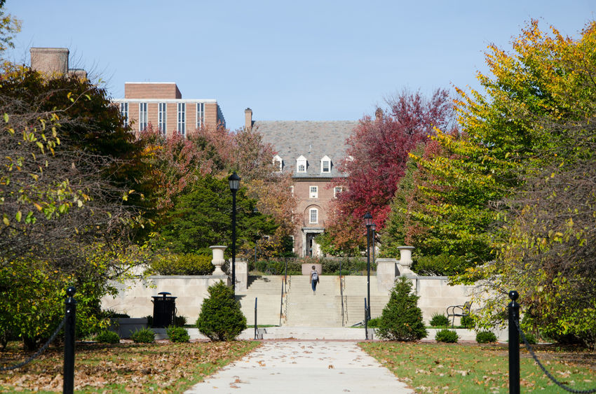 Walkway to West Halls Quad at Penn State University Park in Autumn