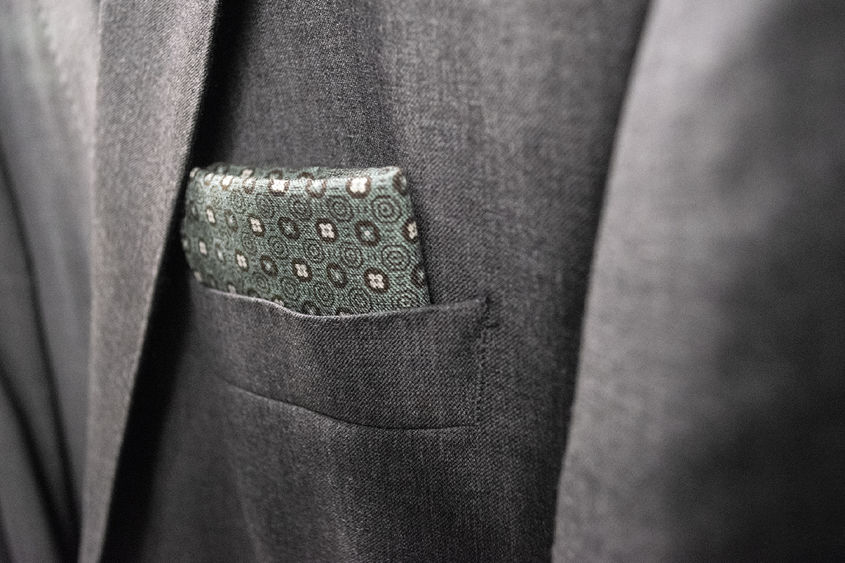 closeup of men's suit with pocket square