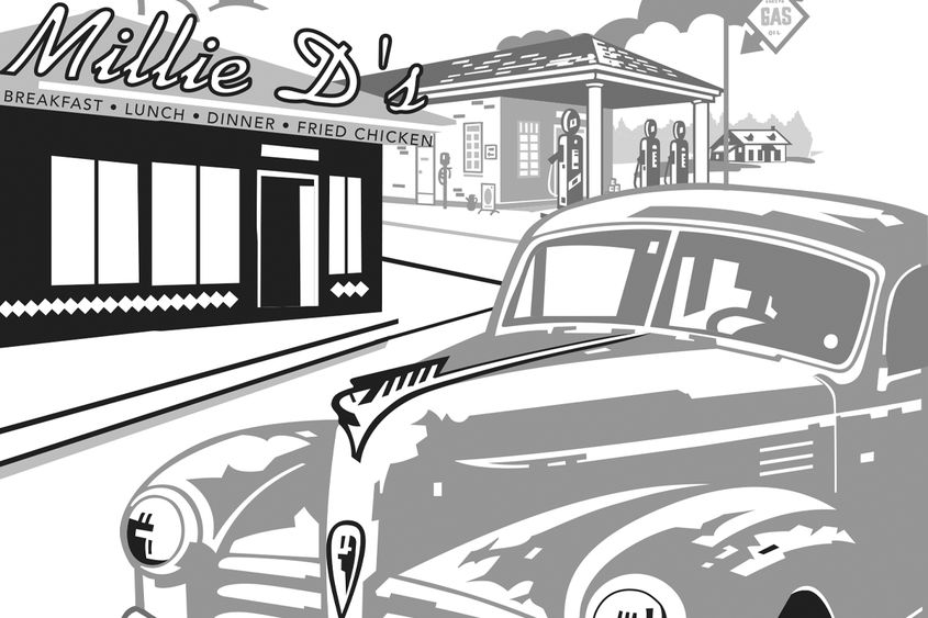 illustration of diner and car