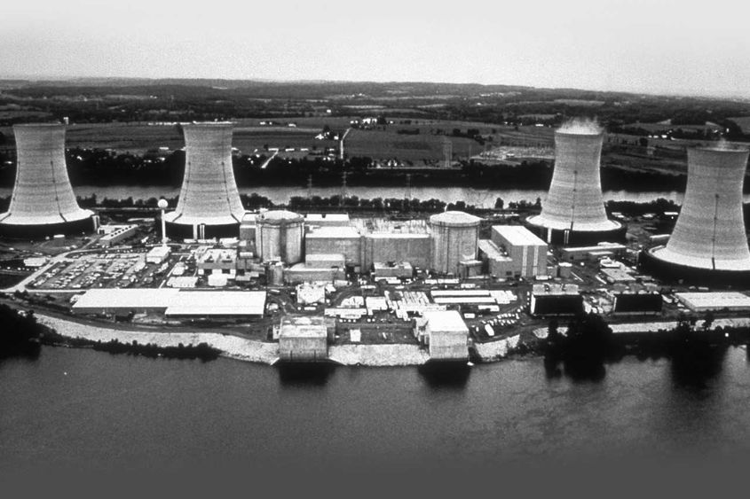 Aerial view of Three Mile Island