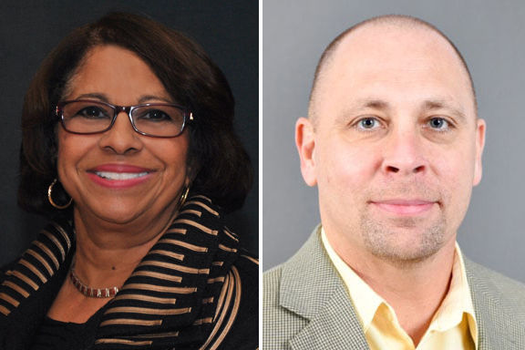 side by side portrait of Jeannine D. Peterson and William Terrill 