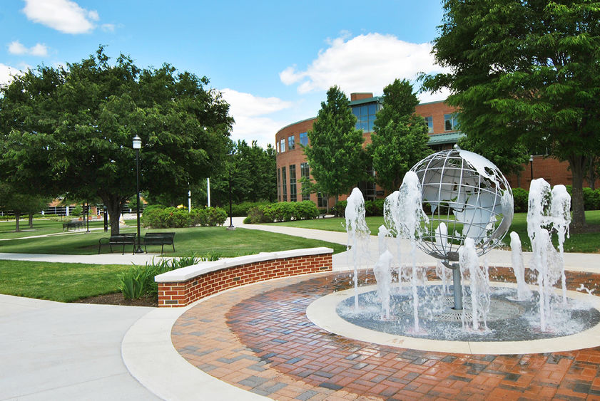 globe fountain on campus