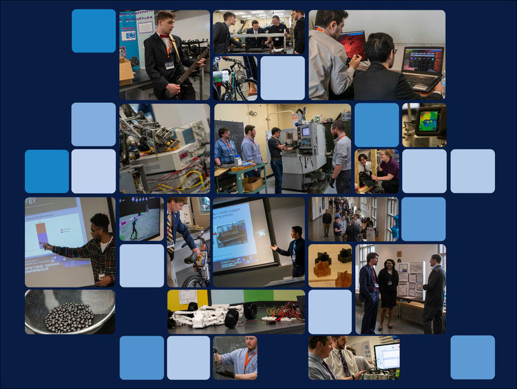 A collage of images of students presenting their Capstone projects