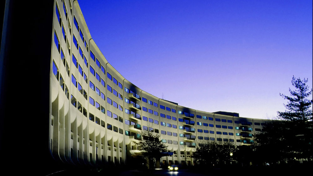 The building of Penn State's College of Medicine in Hershey is shown at dusk