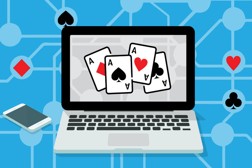 graphic of laptop with playing cards displayed on monitor