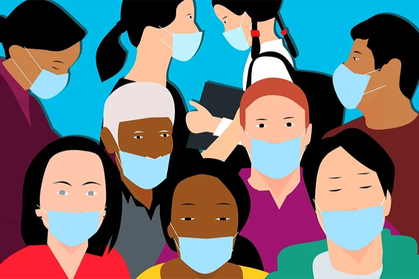 illustration of people wearing surgical masks