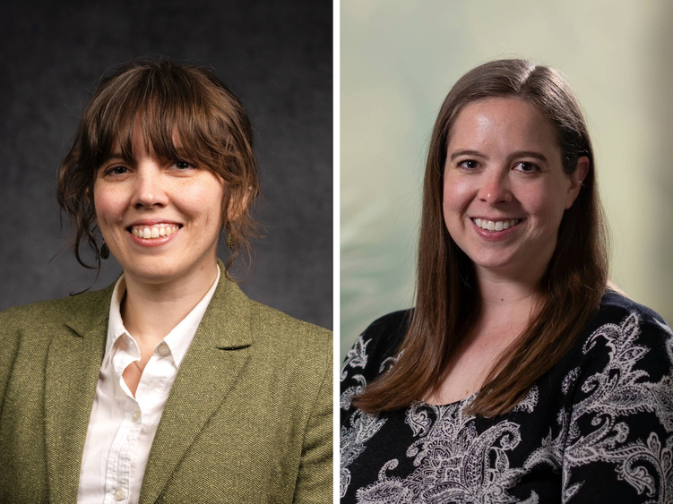 side-by-side photo portraits of two smiling women 