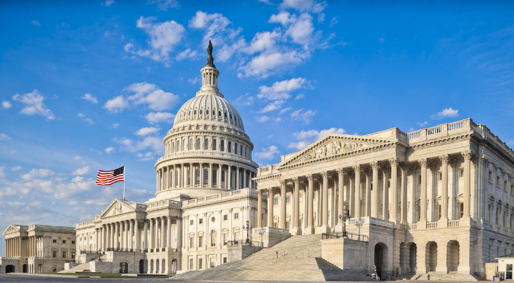 The U.S. Capitol building with Senate Chamber on a sunny day