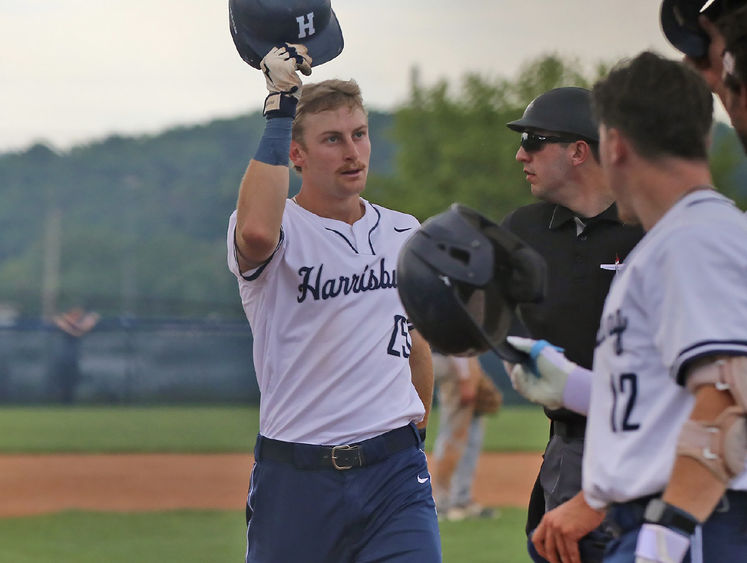A baseball player celebrates during a game
